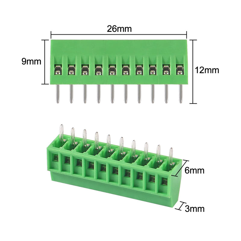 DIANN 10pcs PCB Connectors 10Pin 2.54mm 0.1" Pitch Screw Terminal Block Connector 150V 6A PCB Terminal Block Connector for 26-18AWG Cable 10Pin-10pcs