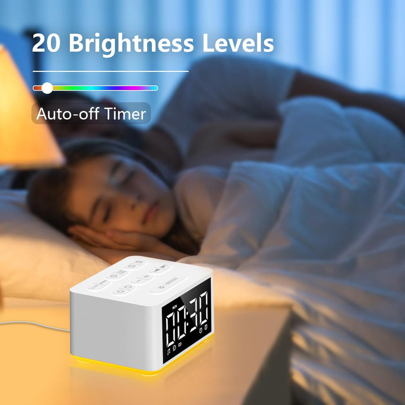 【3 in 1】 Sound Machine Dual Alarm Clock Night Light White Noise Machine 27 Sleeping Sounds for Adults Kids Precise 32 Level Volume Sleep Timer Memory Function Digital Clock with 30 Wake Up Sounds ZB-white
