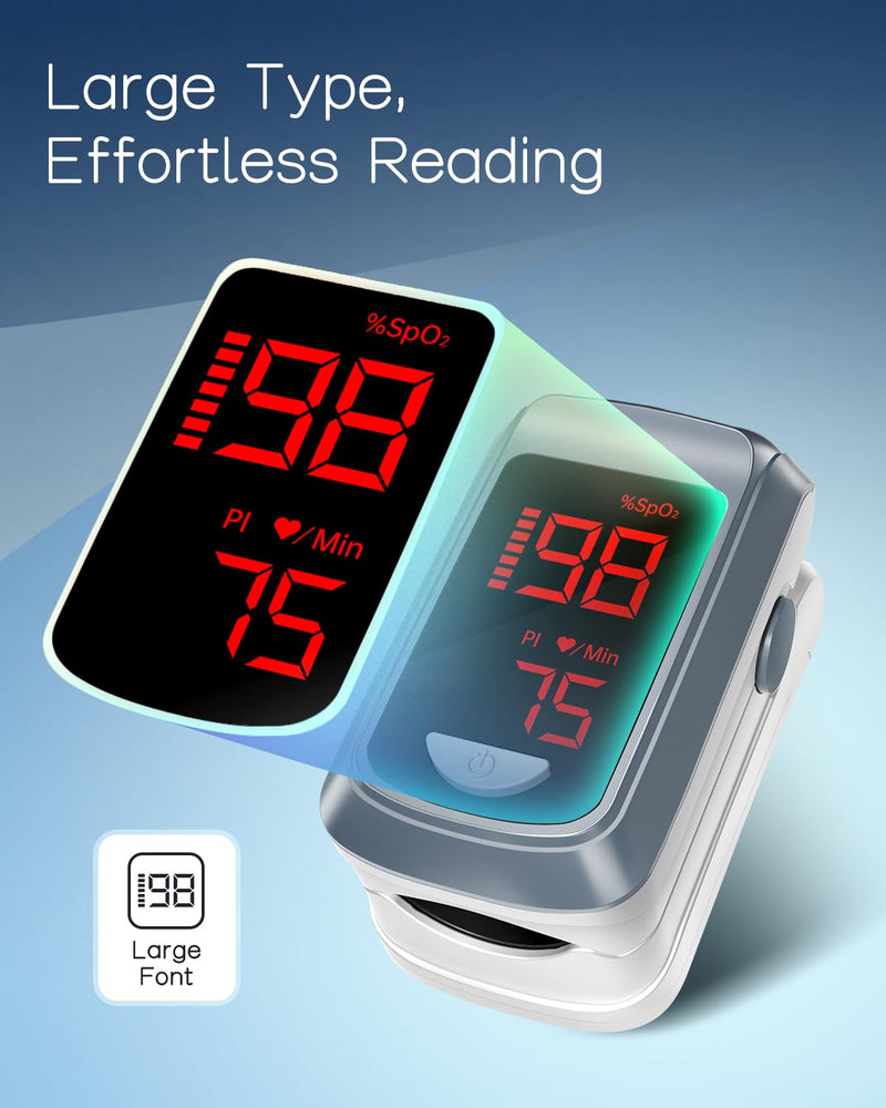 Fingertip Pulse Oximeter- HOLFENRY Mini Oximeter Oxygen Saturation Monitor for SpO2/Heart Rate/PI, Oxygen Monitor Fingertip 02 Pulse Oximeter Finger, Gray