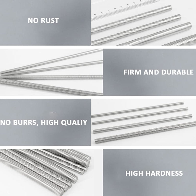 Hooshing 3PCS M2 x 100mm Stainless Steel Fully Threaded Rod, Long Threaded Screw Right Hand Threads M2*100mm 3
