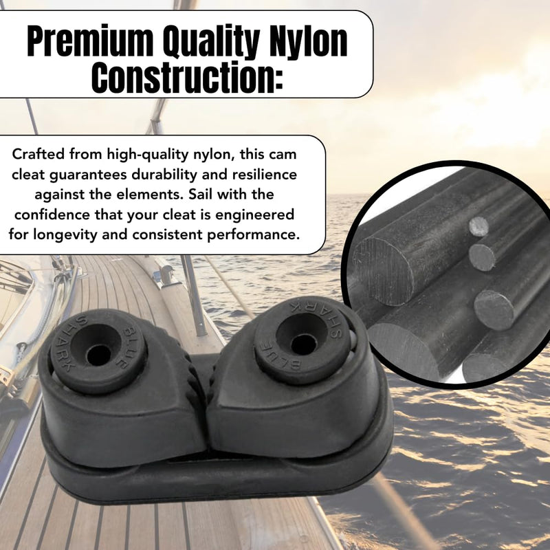 BLUESHARK Nylon Sailing Cam Cleat 130 for Line Sizes 1/8” in to 3/8” in (3-10mm) | 200 lb Safe Working Load 500 lb Breaking Load | Premium Quality 1 Pack