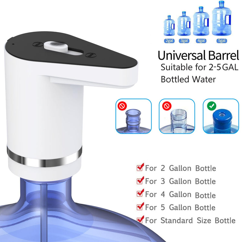 Water Dispenser for 5 Gallon Bottle, Water Dispenser, Electric Water Pump for 5 Gallon Bottle, Rechargeable Water Pump for 5 Gallon Jug, Portable Water Dispenser, Panda-White
