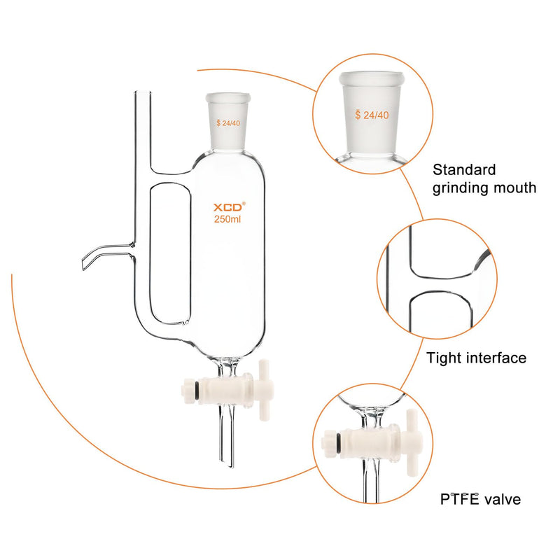 XCD Water Oil Receiver Separator with 24/40 Joint, Water Oil Separating Glassware for Lab Supply, 250 ml