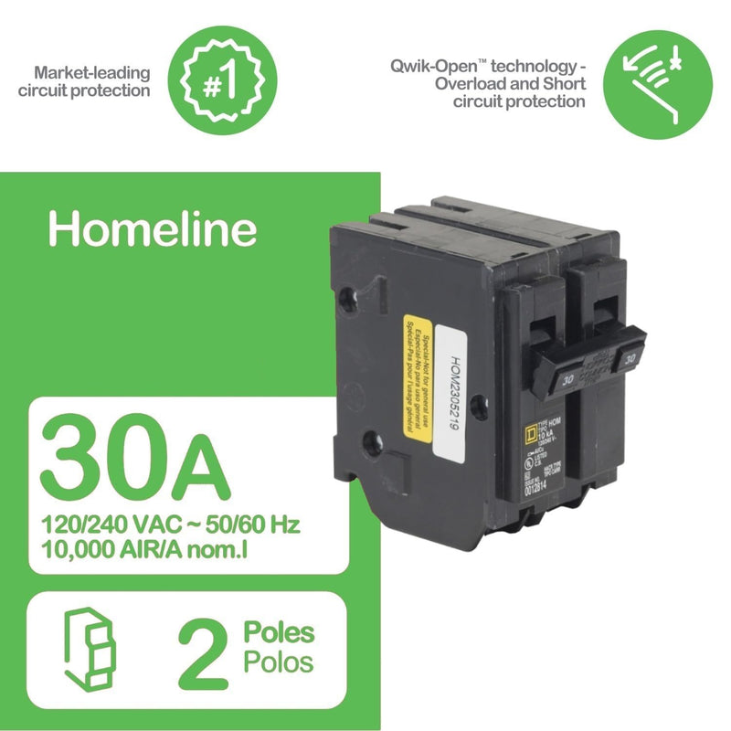 Square D HomeLine 30 amps Surge 2-Pole Circuit Breaker