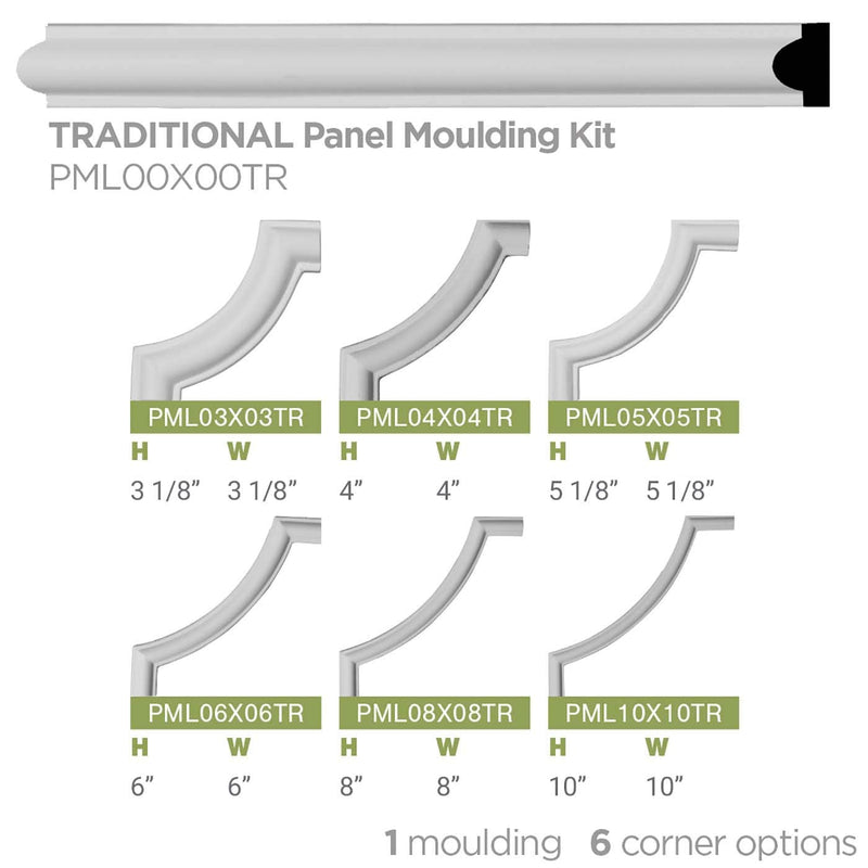 Ekena Millwork PML00X00TR-CASE-4 Traditional (4-Pack) Panel Moulding, 3/4"H x 3/8"P x 94"L, Primed