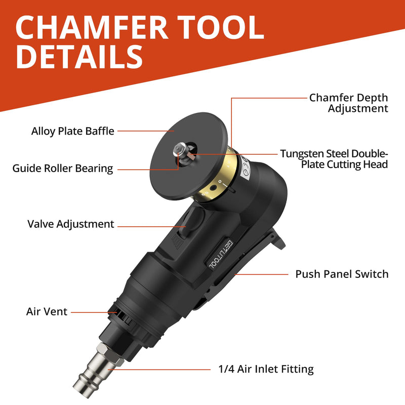 GETLITOOL Pneumatic Chamfering Tool, Mini Air Chamfer Tool Kit with 12 C-Angle & 10 R-Angle Blades, 45 Degree 30000RPM Chamfering Tool with 4-Speed Control for Metal, Wood, PVC & Pipe Deburring Black