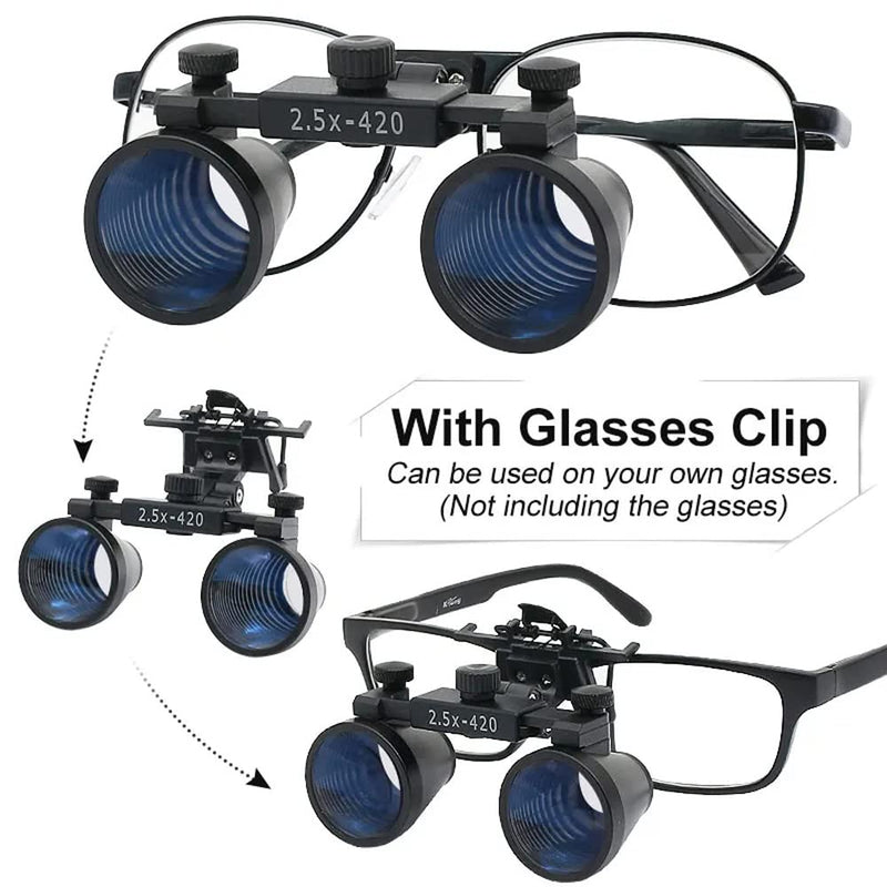 2.5X 3.5X Binocular Dental Loupes Surgical Magnifier Dentist Loupe Metal Eyeglasses Depth View (2.5x-420), Black 2.5x-420