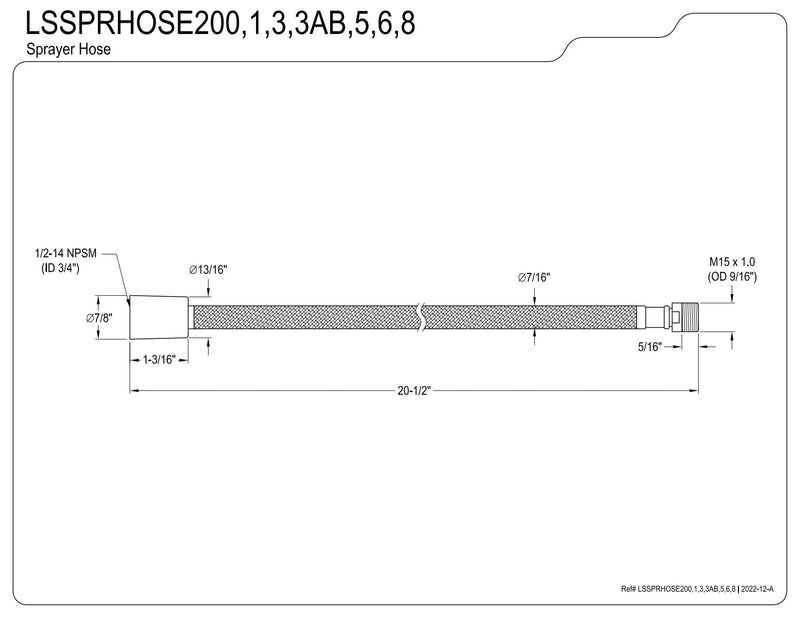 Kingston Brass LSSPRHOSE208 20" Braided Pull Down Kitchen Faucet Spray Hose, Brushed Nickel