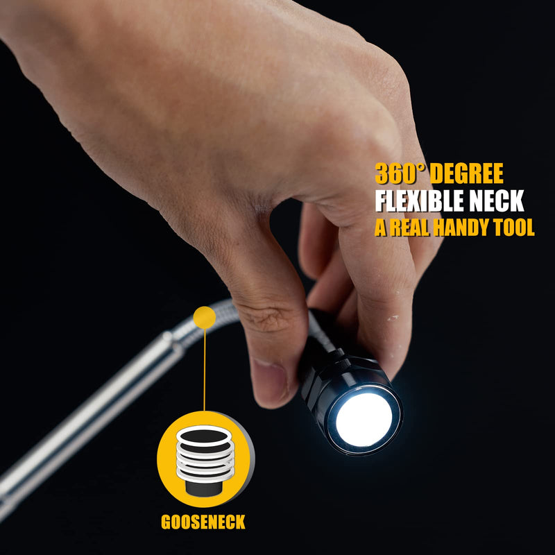 Magnetic Pickup Tool with 3 LED Lights, Telescoping Magnet Flashlight, Gifts Idea & Valentines Day Gifts for Men, Dad, Father, Handyman, Husband, Boyfriend or Women, Black Black Magnetic Tool