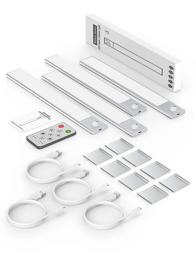 56LED Under Cabinet Lighting Wireless w/Remote, 11.8'' Motion Sensor Light Indoor Rechargeable Under Cabinet Lights, Magnetic Closet Lights Battery Operated, Under Counter Lights for Kitchen (4) 11.8 Inch 4