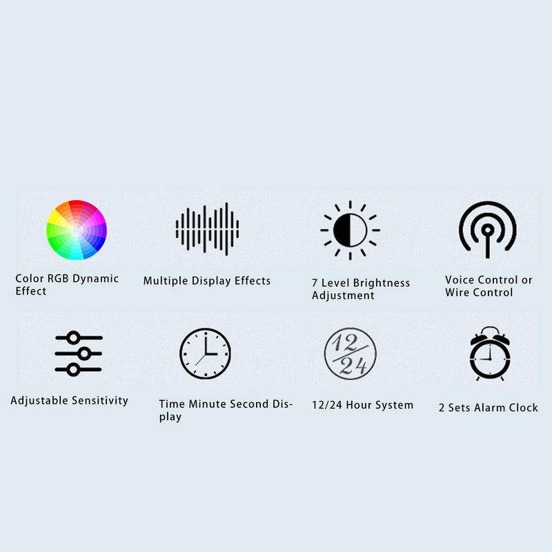 Music Spectrum Display, 384 LED Audio Spectrum Analyzer with Clock, 20 Dynamic 7 Color Music Spectrum Pickup Analyzer with 1624 Segment Rhythm Light Level Voice Sensor, for Audio