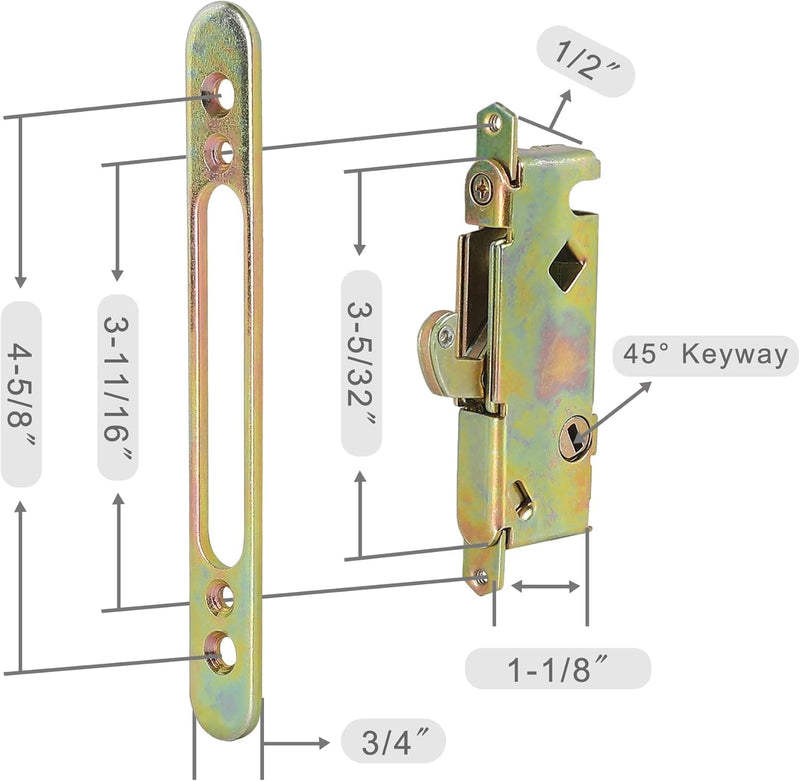 Keyed Sliding Patio Door Handle Set with Mortise Lock, Zinc Diecast, Offset Thumbturn, Fits 1-5/8" to 1-3/4" Door Thick, 3-15/16" Hole Spacing, Non-Handed, White Keyed Set