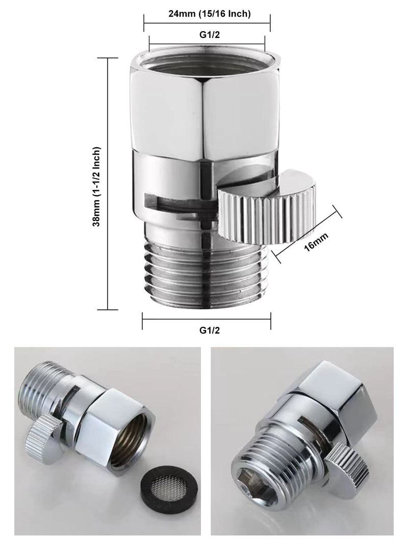Shower Head Shut Off Valve,Brass Water Flow Control Valve G1/2 Flow Pressure Regulator with Handle Level，Cut Off Valve for Shower Head or Bidet Spray,Brass (Silver) Silver