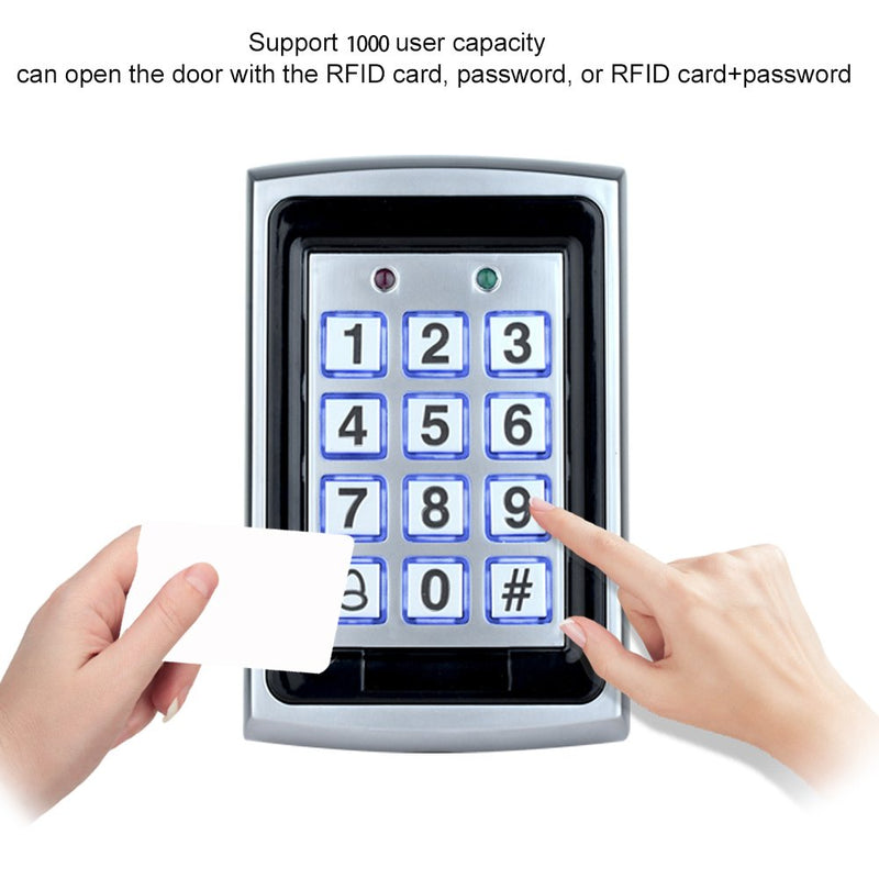 HFeng Door Access Control System Kit 125KHz RFID Keypad Metal Case + DC12V 3A Power Supply Controller + Door Exit Button + 10pcs Keyfobs (Without Lock)