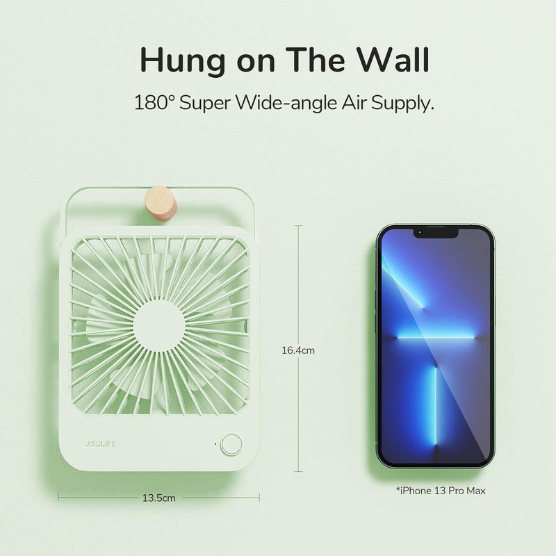 JISULIFE Desk Fan Battery Rechargeable, 4500mAh 180°Foldable Portable Personal Fan, 4 Speeds Adjustable Long Battery-life for Home Office Travel Outdoor Gifts for Women Men-Green Green