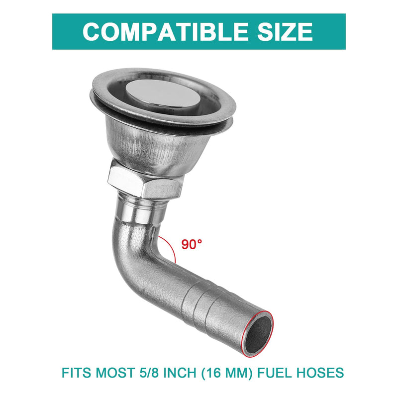 316 Stainless Steel Boat Fuel Tank Vent, 90 Degree Flush Mount Marine Gas Vent for 5/8-Inch Hose, with Mounting Gasket, Lock Nut, and Protective Cap