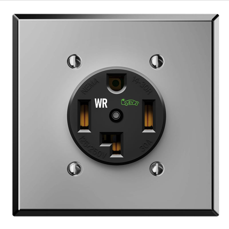 30 Amp EV Charging Straight Blade Device Receptacle/Outlet, Weather-Resistant NEMA 14-30R with Wall Plate, Industrial Grade, 3-Pole 4-Wire Grounding, 30A 125/250V, ETL Listed,Black Wall Plate Included
