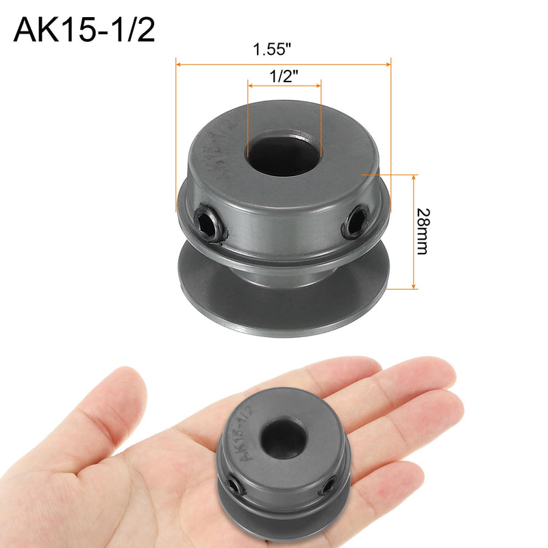 uxcell AK15-1/2 V-Belt Sheave 1/2"Bore 1.55"OD Single Groove Web Sheave Bored-to-Size Sheave, Cast Iron, Belt Section for 4L or A Belt