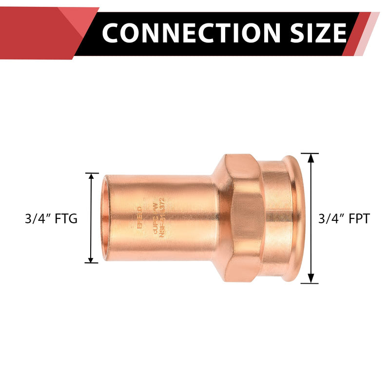 5Pcs EFIELD 3/4"FTG x 3/4"Copper Female NPT Street Adapter(PRESS057-5) 3/4-inch
