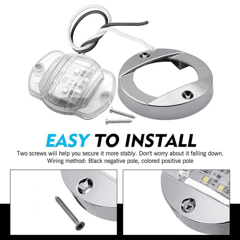 2PCS LED Marine Boat Courtesy Lights, 3 Inch Stainless Steel Round Interior Light, 12V IP67 Waterproof Boat Navigation Lamps, Deck Lamps (White) White