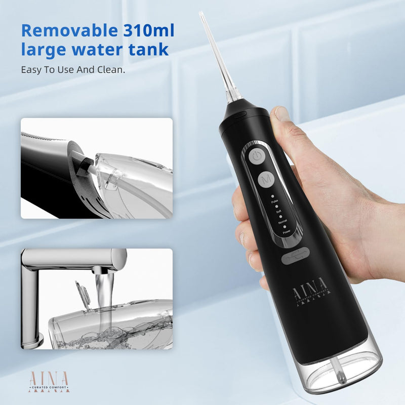 AINA All-in-1 Water Flosser Cordless & Electric Toothbrush - Braces Flossers with 6 Jet Tips, 310ml Large Tank | 4 Modes Rechargeable Electric Water Flosser - IPX7 Waterproof Portable Oral Irrigator Dental Flosser