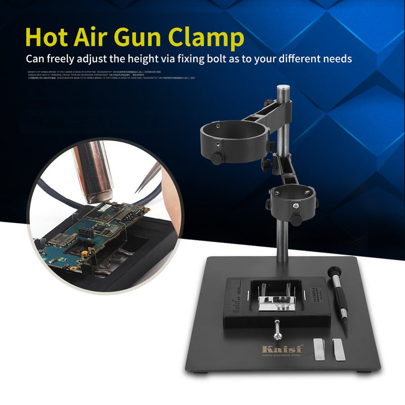 Heavy Duty Hot Air Gun Holder Cast Aluminum Base Clamp with 2 Fixtures for BGA Rework Soldering Station