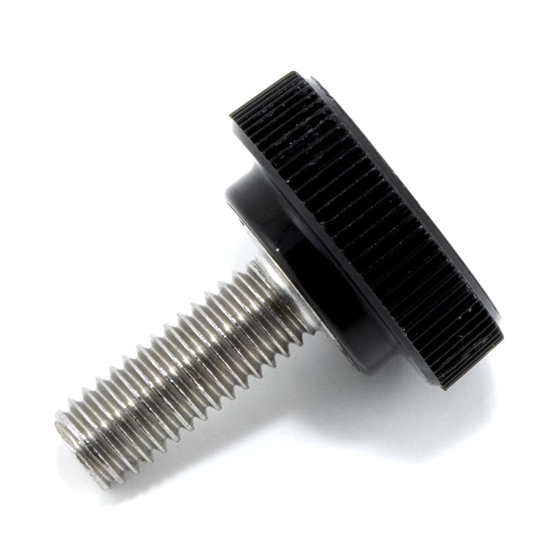 #10-32 x 1/2" Thumb Screw Stainless Steel - Black Knurled Round Plastic Knob - Fine Thread Thumbscrew - Length: 0.500" - Proudly Built in USA - Package of (4) 4