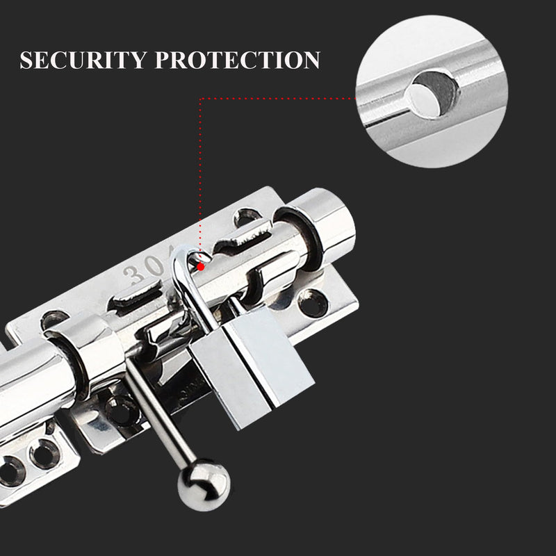 Slide Bolt Gate Latch Thickened 304 Stainless Steel Latches Heavy Duty Safety Barrel Bolt Door Lock with Padlock Hole and Dust Canister for Wooden Fence, Yard Door, Barn Door, Shed Door Silver 12in