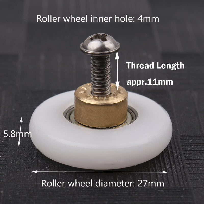 Atoplee 4 pcs Shower Door Rollers Runners Wheels - Replacement Part Bathroom Glass Door Runner Sliding Shower Door Roller Wheel (Roller Diameter 27mm) Roller Diameter 27mm