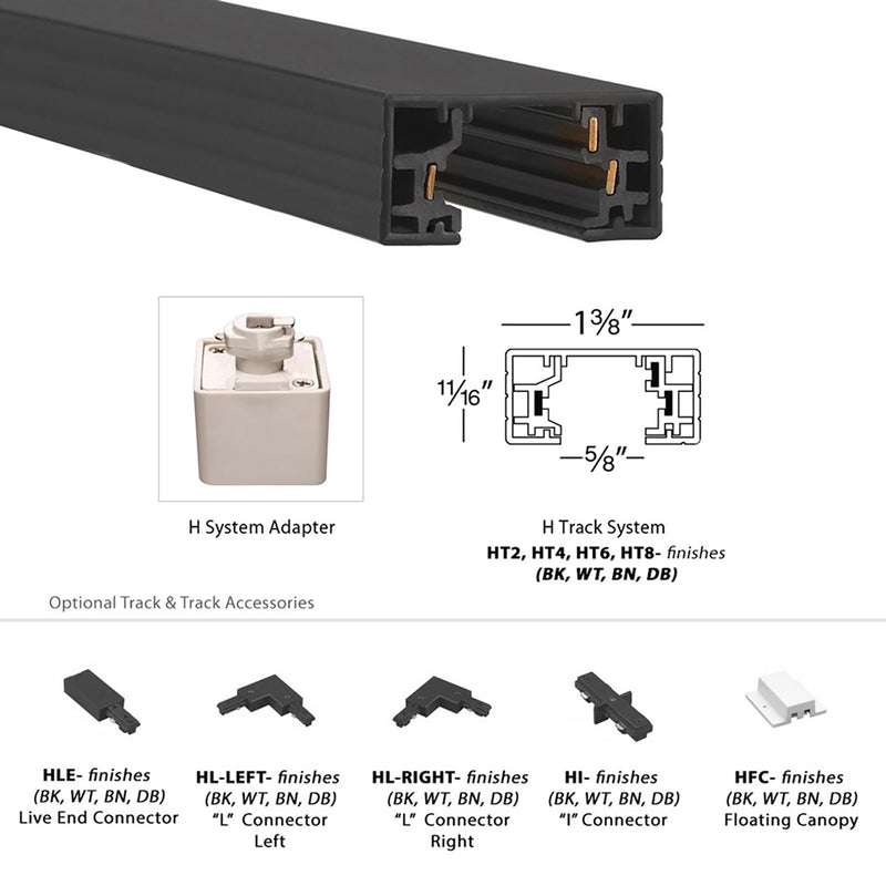 WAC Lighting H Track 120V Live End Power Feed Connector to Power Track from Either End for H Style 3-Wire Track Systems in Black