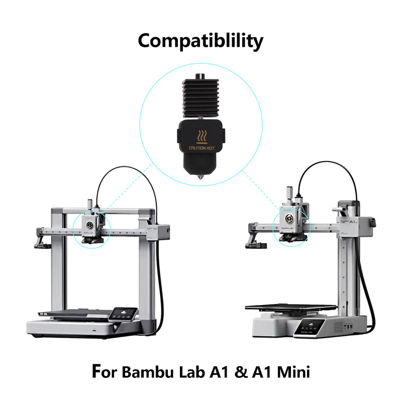 2PCS A1 Mini Upgrade Hotend Kit, 3D Printer Print Head Hot End Heating Block Kit with 0.2mm Hardened Steel Nozzle and Silicone Socks for Bambu Lab A1/A1 Mini 2 Pack