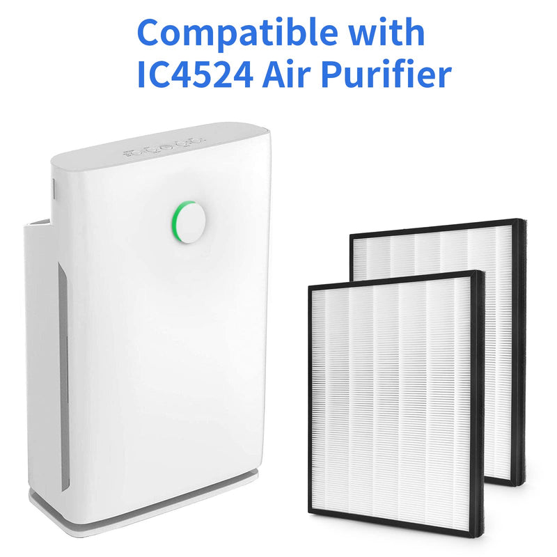 2 Packs H13 True HEPA Replacement filter Compatible with InvisiClean Claro IC-4524 Air Cleaner Purifier with Activated Carbon Pre-filter 2 HEPA +2 Pre-filters