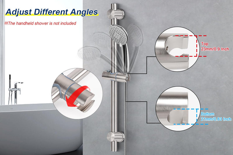 NearMoon Shower Slide Bar with Height/Angle Adjustable Handheld Shower head Holder, Bathroom SUS 304 Stainless Steel Shower Head Holder for Bath (Screw Mounted, Brushed Nickel) Screw Mounted