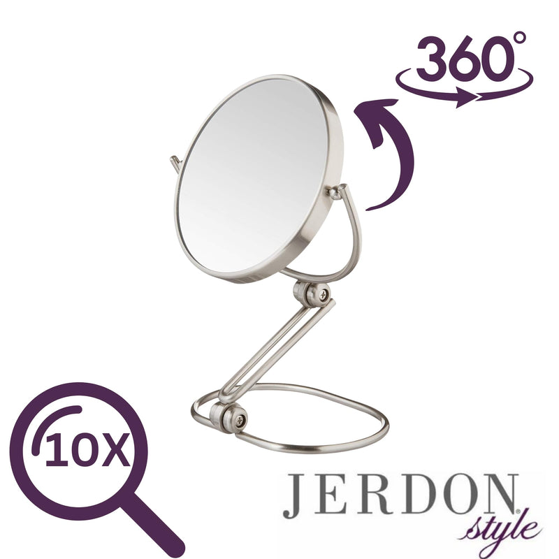 JERDON Compact Magnifying Mirror - Folding 5.5" Travel Mirror with 10X & 1X Magnification - Model MC450N 1"L x 5.8"W
