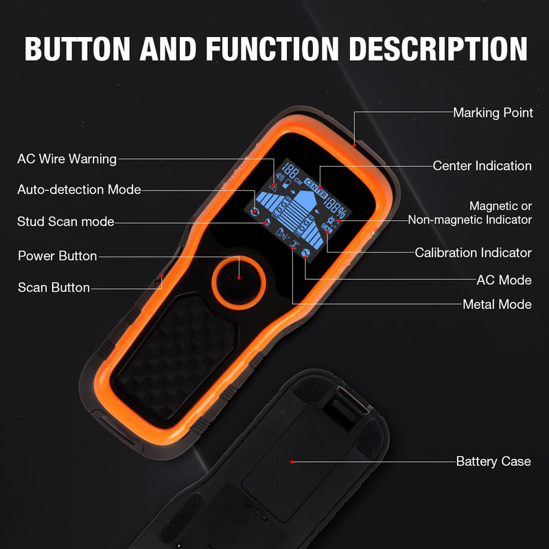 Stud Finder Wall Scanner, Stud Detector 6 in 1 with Upgraded Intelligent Chip, HD LCD Screen and Audio Alarm, Stud Finder for Wood Metal Live AC Wire Pipe Studs Joist Drywall Detection