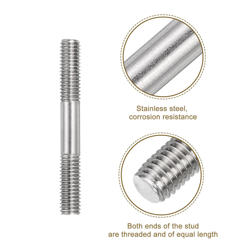 uxcell 5Pcs M8x60mm 304 Stainless Steel Double End Threaded Stud Screw Bolt for House Maintenance 5