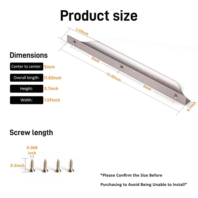 Tiradores Satanga Edge para armarios, cajones de cocina, cómodas y muebles de baño. Tiradores de perfil bajo de aluminio, paquete de 10 unidades, acabado níquel cepillado, 30 cm. Fáciles de instalar. 10"Hole Center 11.8" Overall Length Brushed Nickel