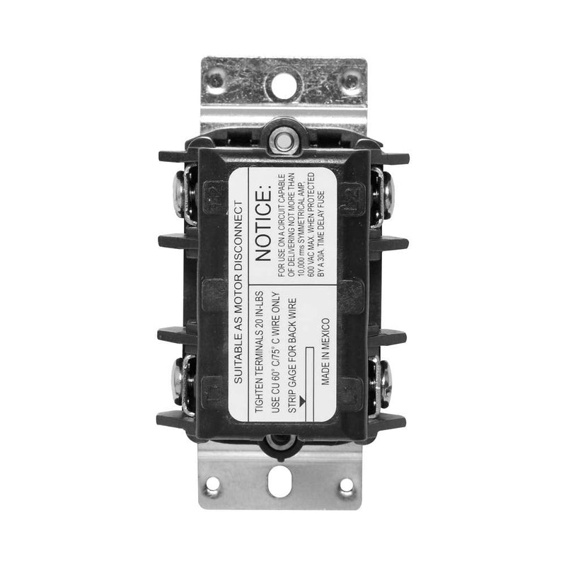 Leviton MS402-DS 40 Amp, 600 Volt, Double-Pole, Single Phase AC Motor Starter, Suitable as Motor Disconnect, Toggle, Industrial Grade, Non-Grounding, Black