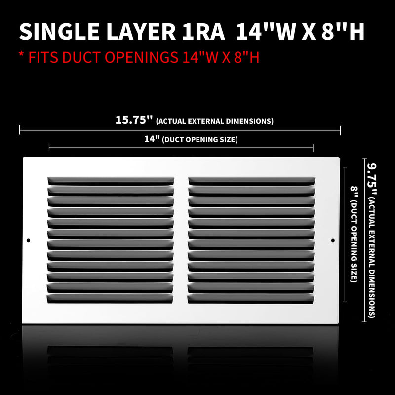 14x8 Vent Cover(Duct Opening Size),Air Return Vent Cover,Flat Vent Cover,Rejillas De Aire Acondicionado para Casa,Return Air Grilles,Outer Dimensions:15.75"Wx9.75"H(14"W x 8"H, Duct Opening) 14"W x 8"H, Duct Opening