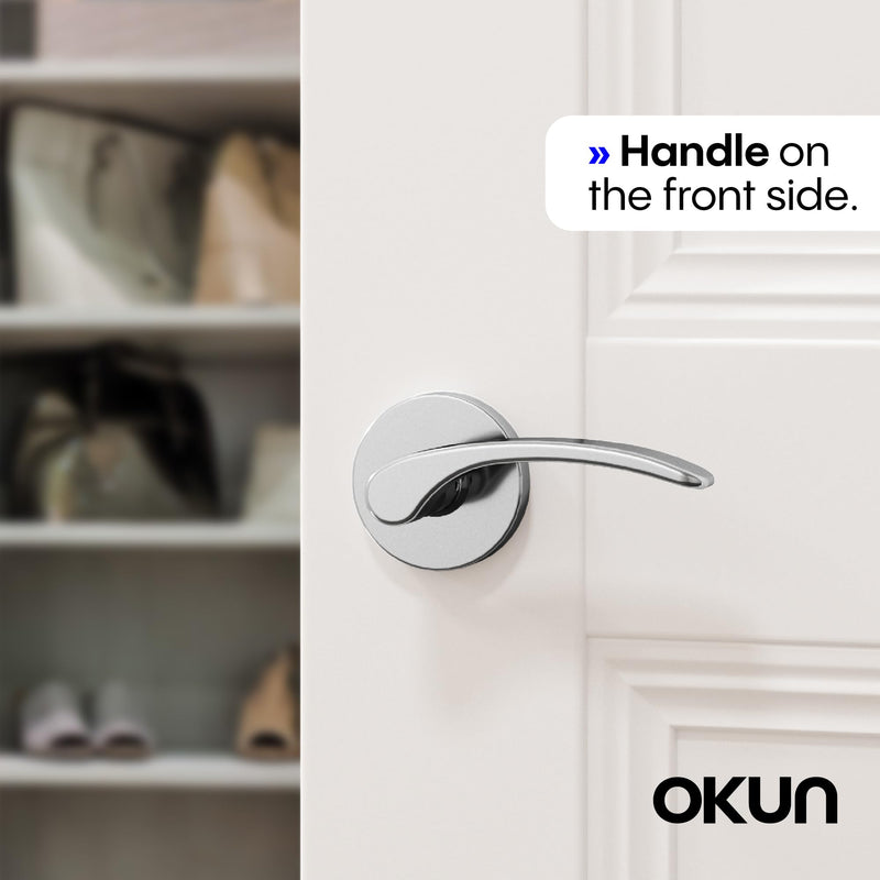 Okun Brook Dummy Door Handle – 2 Pack, Right-Handed, Non-Turning Lever for Closet, Pantry, or Hallway Doors – Chrome Finish