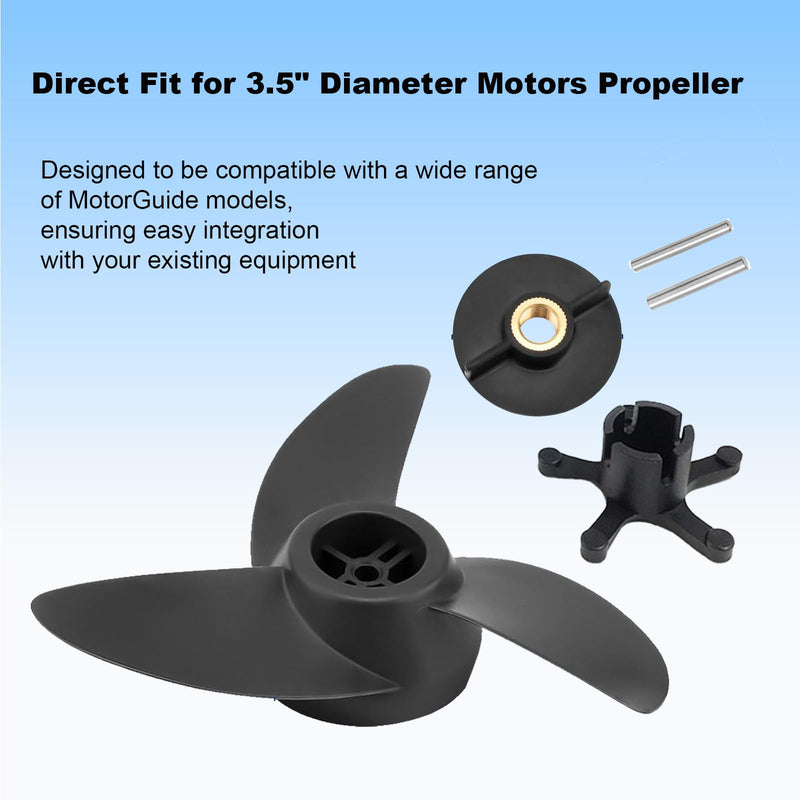 MGA089B Three-Blade Trolling Motor Propeller Replacement for Motorguide Machete III, Black 3-Blade Prop, 3.5-Inch Hub, for Small Boat Motors and Shallow Water Propellers