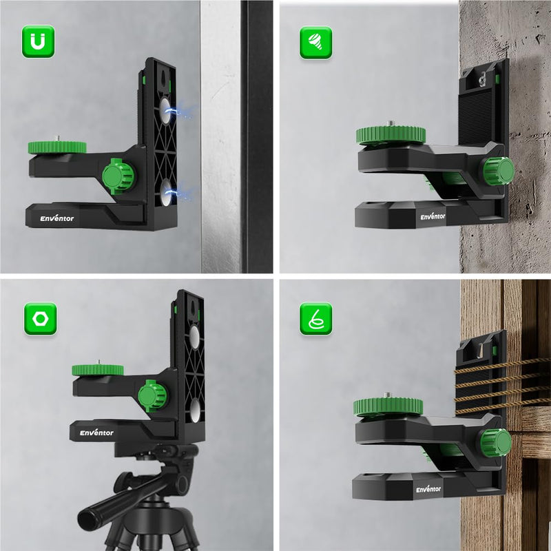 Enventor Fine-tuning Bracket for Laser Level, 1/4"-20 Male Threaded L-Shape Magnetic Pivoting Adapter for Wall & Ceiling Mounted, 360° Adjustable Support, Height Adjustment