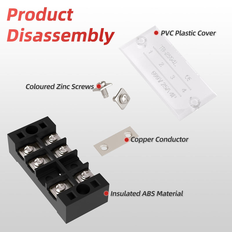 APIELE 15A Screw Terminal Block 4/5/6 Position Dual Row Covered 400V 15A Pre-Insulated Terminal Barrier Strips (6PCS 15A 4P/5P/6P+6PCS Wiring Strips) 6PCS 15A 4P/5P/6P+6PCS Wiring Strips