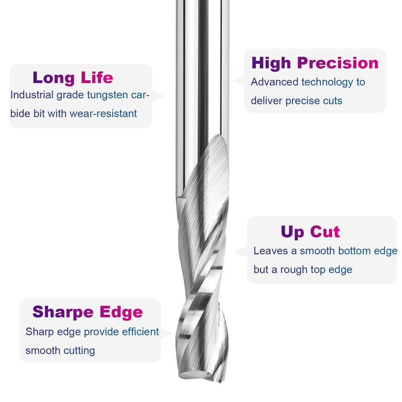 SpeTool Upcut Spiral Router Bit 3/8 Inch Shank 1-1/4 Inch Cutting Length Solid Carbide CNC Wood Router Engraving Bits UP CUT