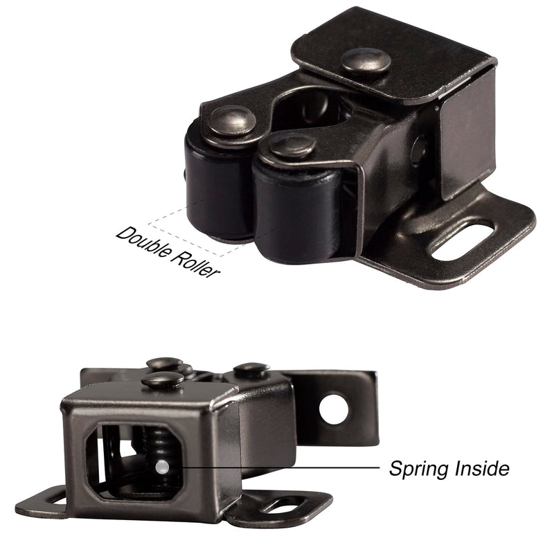 4 PCS Cabinet Latch Double Roller Catch Hardware for Cupboard Closet Kitchen Cabinet Door Latches and Catches, Black Nickel 4 BlackNickel