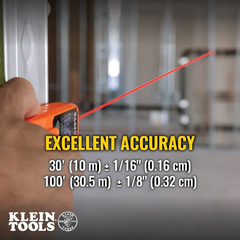 Klein Tools 93LDM100C Compact Laser Distance Measure, 100 Feet, Measures in Feet, Inches, Meters 100-Foot