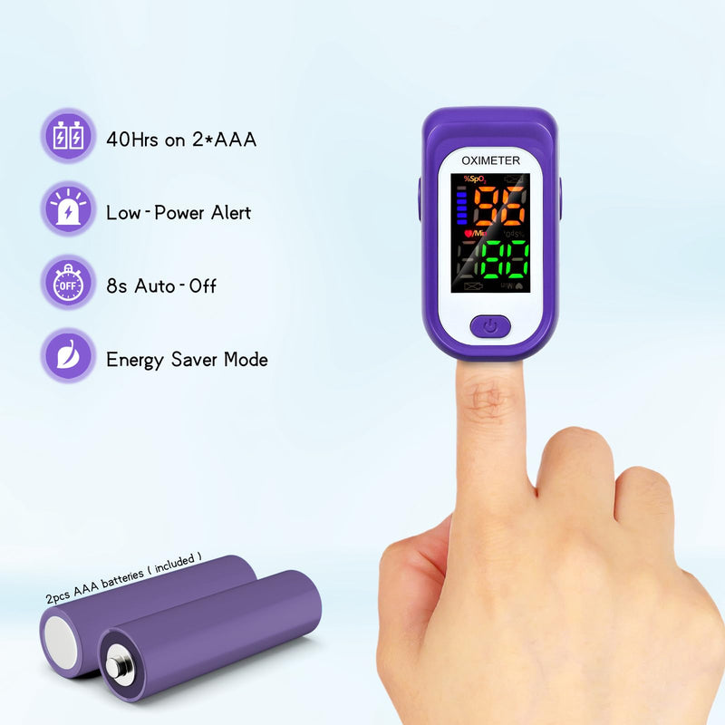 Pulse Oximeter Fingertip, OX with Large LED Display, Oxygen with AAA Battery Lanyard (Purple)