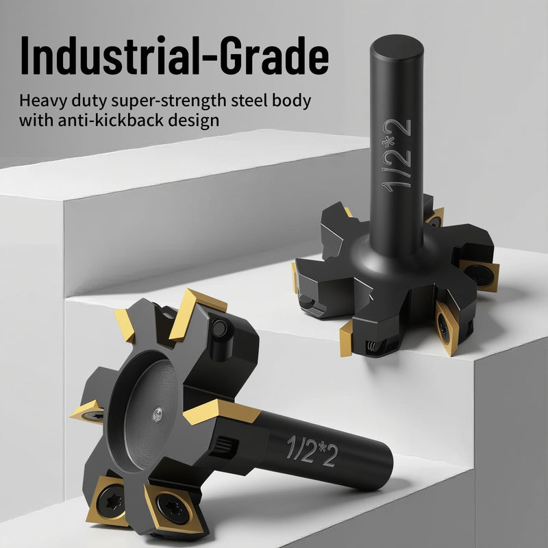 CNC Slab Flattening Router Bit, 1/2 Shank,Surfacing Bits 2" Cutting Dia. Carbide Insert Planer Bit for Spoilboard Flattening, Spoilboard Surfacing Router Bit, 6 Wings Carbide Insert 1/2" Shank, 2" Cutting Diameter,6 Wings