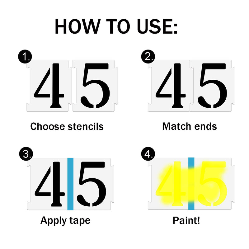 YEAJON 4 Inch Curb Stencil Kit 0-9 Address Number Stencil, 20Pcs Reusable 14 Mil Mylar Plastic Numbers Stencils for Painting on Road, Wall, Wood, Mailbox