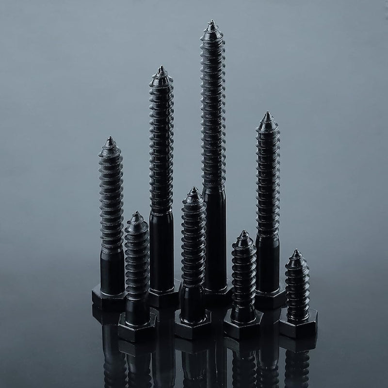 1/2 x 5 Black Hex Head Lag Screws Bolts (6 pcs), 304 Stainless Steel 18/8, Black Oxide Coated, Partial Thread, Deck Screws, Heavy Duty Hex Head Wood Lag Screws, Fayeploo 1/2 x 5" 6